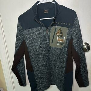 Montpic men’s small blue/brown pullover 1/4 zip sweater cabincore‎ camping